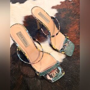 Steve Madden Multicolor Snake-Print Strappy Stiletto Heels